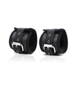 Leather Handcuffs with Big Hoops Black