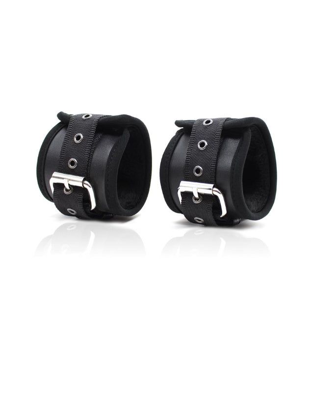 Leather Handcuffs with Big Hoops Black