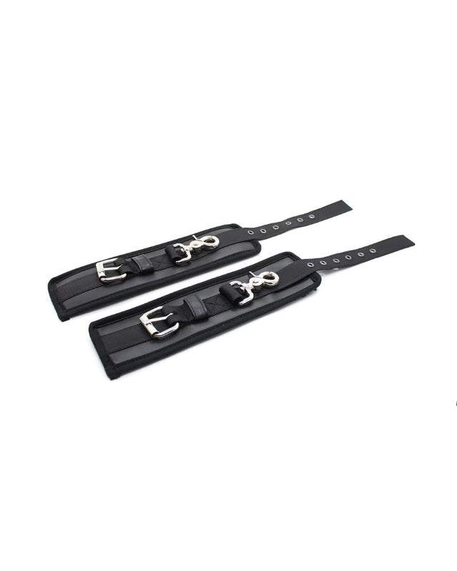 Leather Handcuffs with Big Hoops Black
