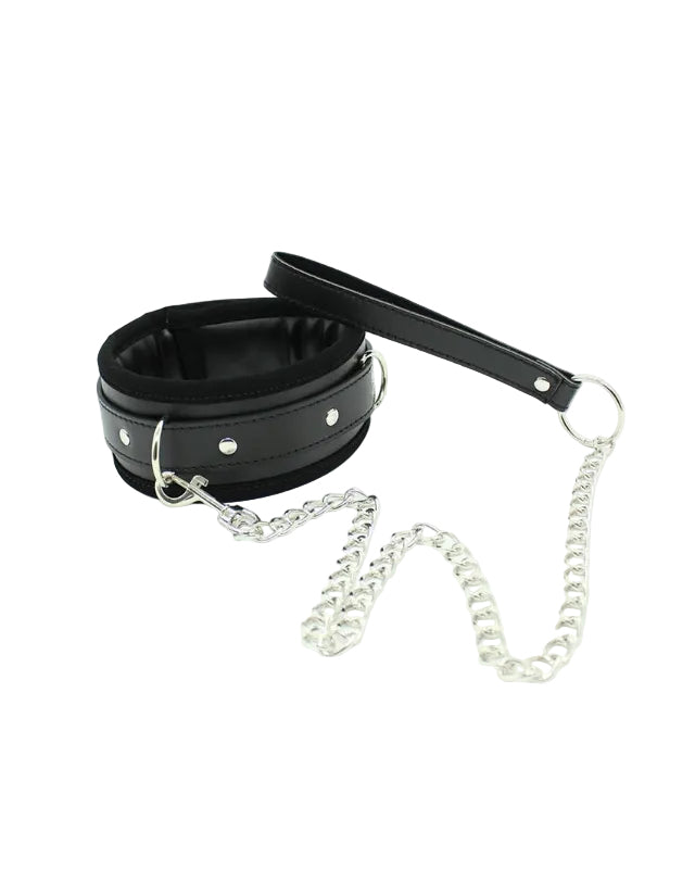 Collar with Metal Leash and Pedded Interior Black