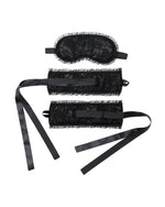 Bondage Satin Look Handcuffs with Mask Black