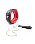 Collar With Metal Leash Padded Interior Red Black