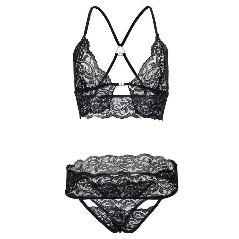 Ella Lace Bra Thong Mask and Cuffs Set