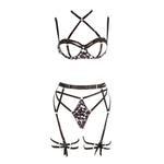 Lily Bra Thong Garter Belt and Leopard Print Garters Set