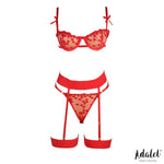 Yvonne bra thong and garter belt Set with Hearts Red