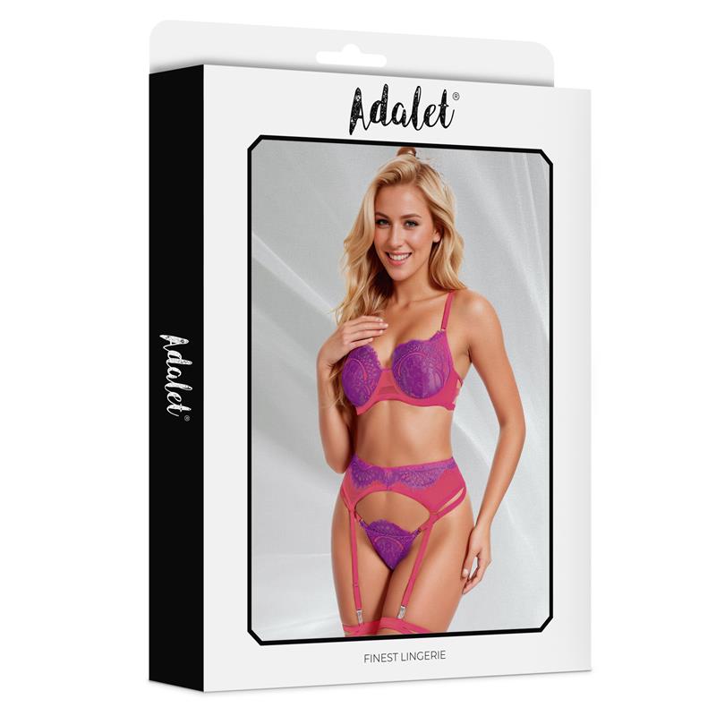 Stella bra thong garter belt and garters Set Purple and Pink