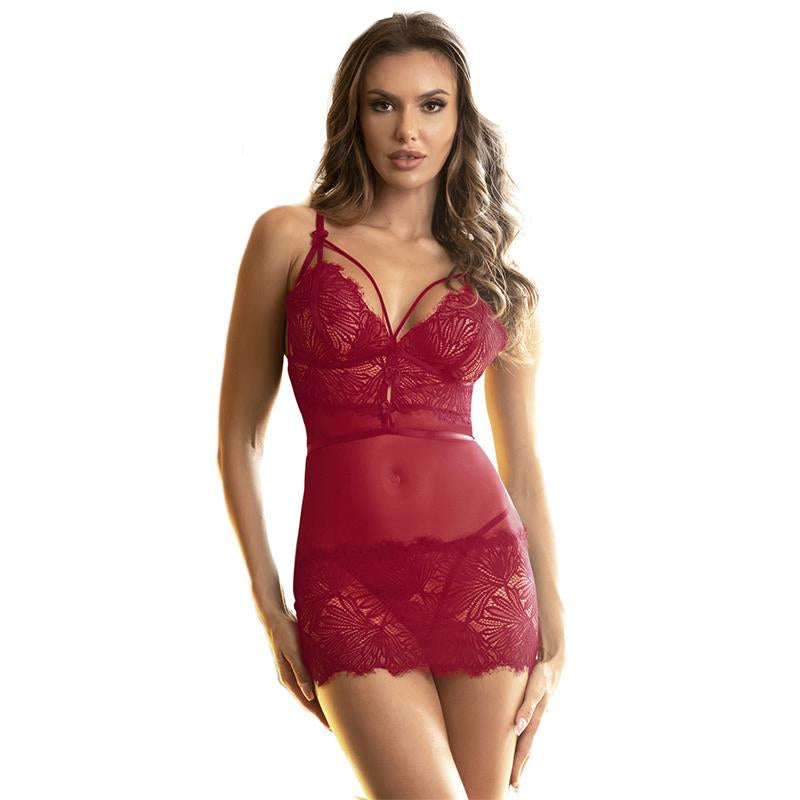 Zoe Open Back Babydoll and Thong Red
