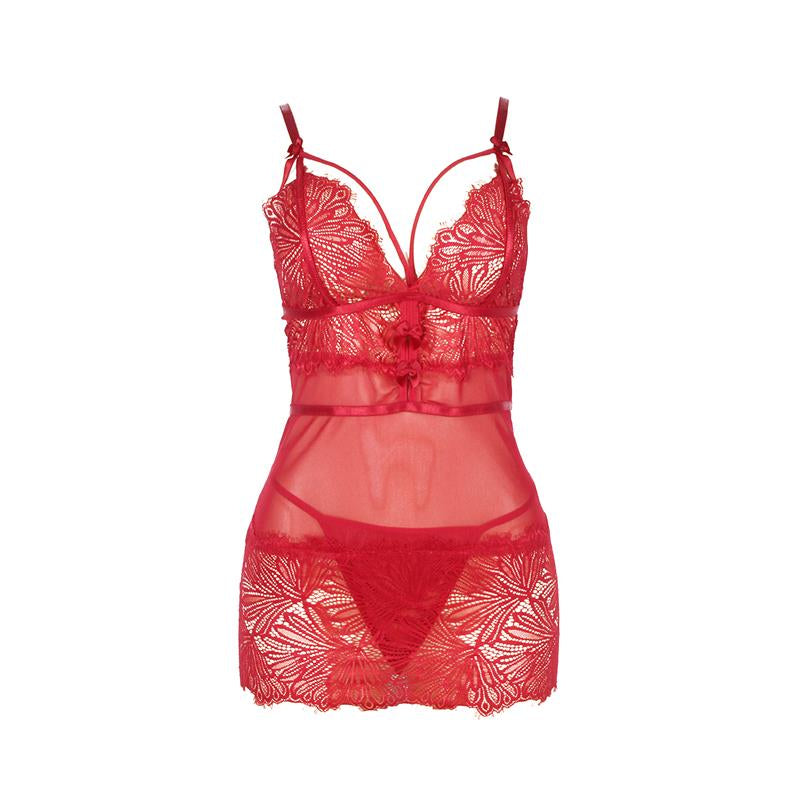 Zoe Open Back Babydoll and Thong Red