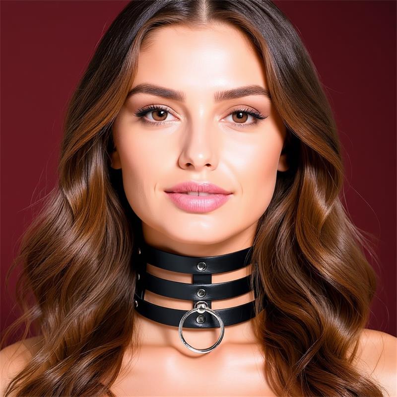 Collar Wide with Ring Vegan Leather One Size