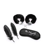3 Pieces Set Mask Handcuffs and Feathers Black