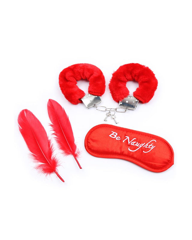 3 Pieces Bondage Set Cuffs Eye Mask and Feathers