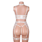 Hyacinth Bra Garter Set with Thong White