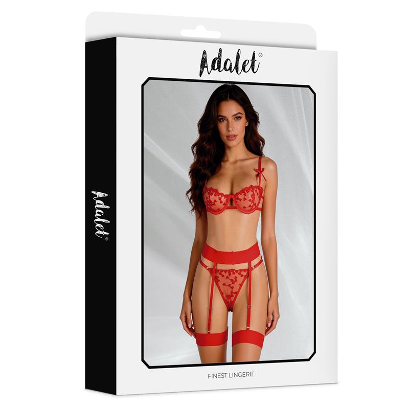 Yvonne bra thong and garter belt Set with Hearts Red