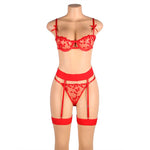 Yvonne bra thong and garter belt Set with Hearts Red