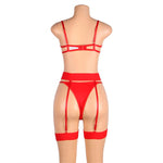 Yvonne bra thong and garter belt Set with Hearts Red