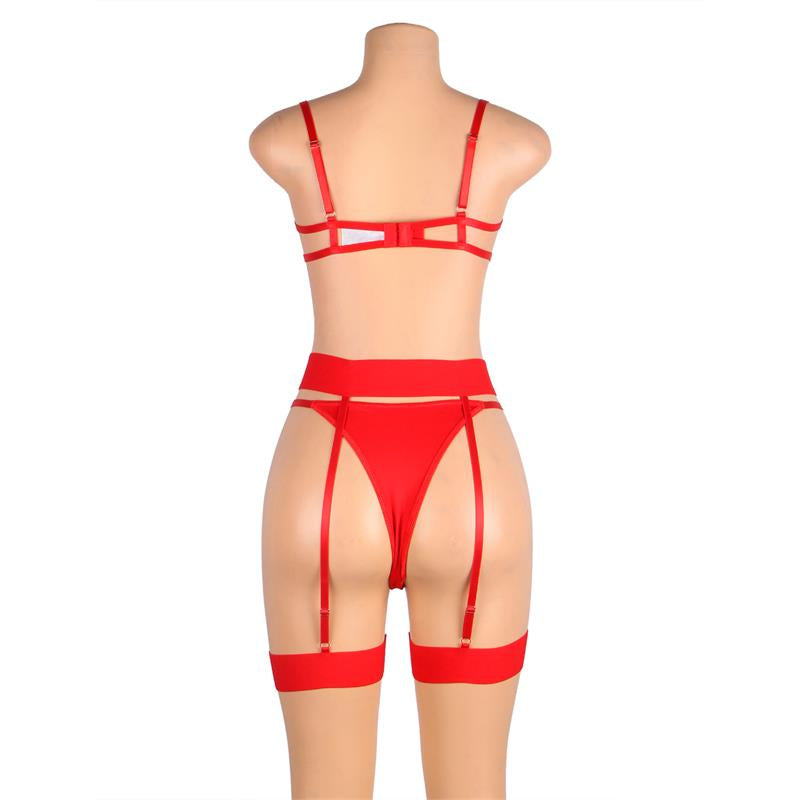 Yvonne bra thong and garter belt Set with Hearts Red